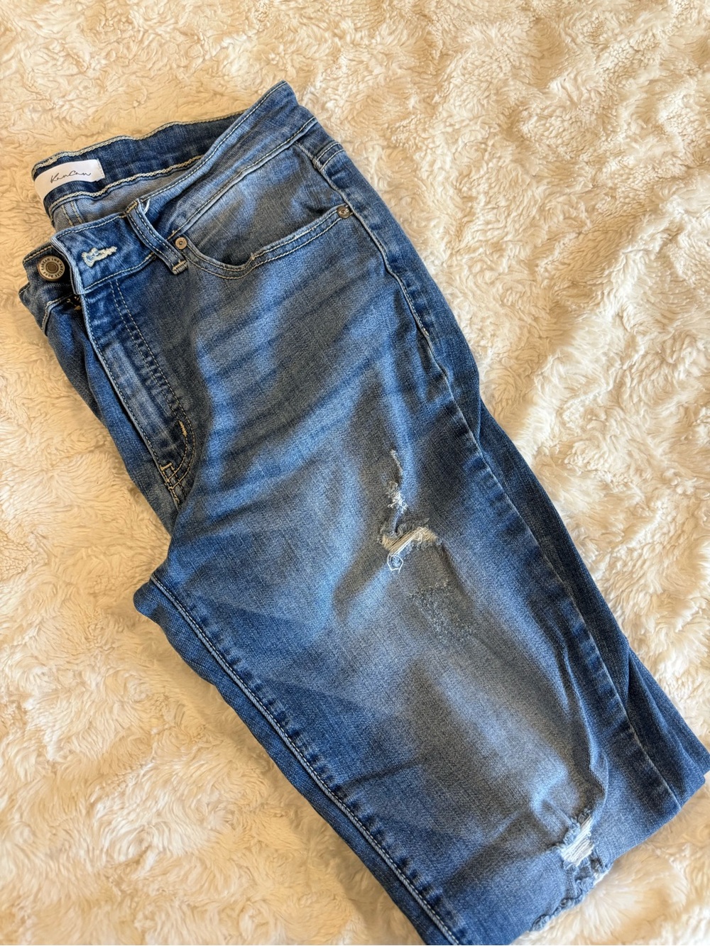KanCan Medium Blue Skinny Jeans with Distressed Details
